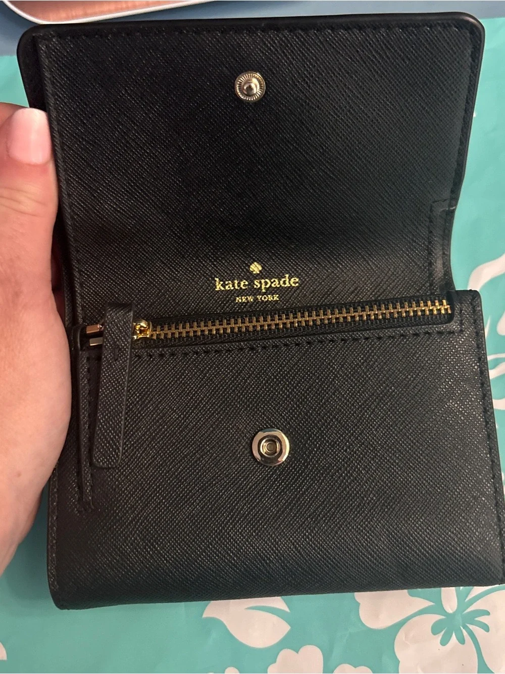 kate spade Blush and Black Compact Fold Wallet